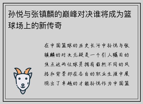孙悦与张镇麟的巅峰对决谁将成为篮球场上的新传奇