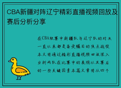 CBA新疆对阵辽宁精彩直播视频回放及赛后分析分享