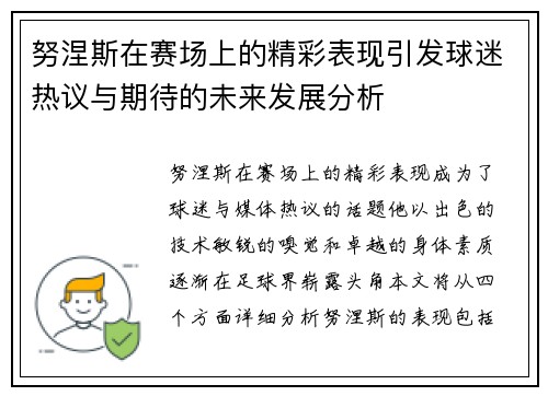 努涅斯在赛场上的精彩表现引发球迷热议与期待的未来发展分析